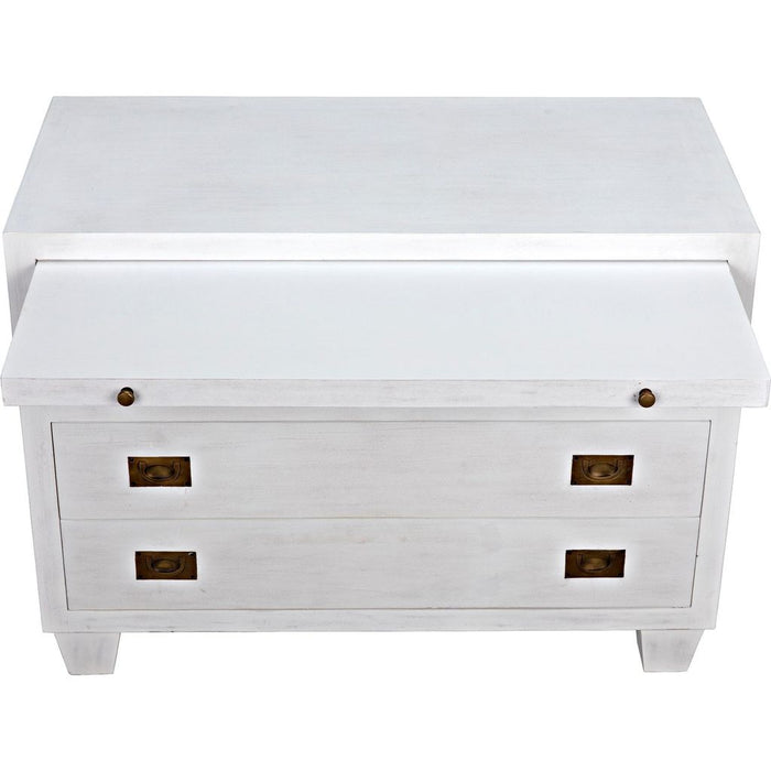 Noir 2-Drawer Side Table w/ Sliding Tray, White Wash, 19.5"
