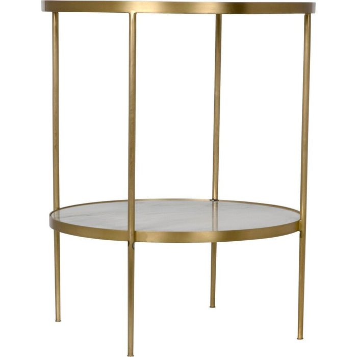 Noir Rivoli Side Table - Industrial Steel & Bianco Crown Marble, 25"