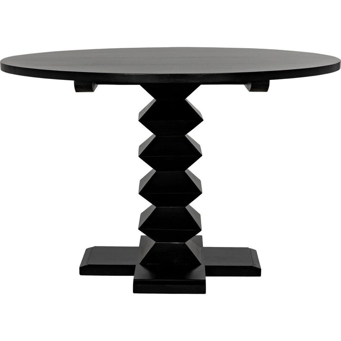 Noir Zig-Zag Dining Table, 48" Diameter, Hand Rubbed Black - Mahogany & Veneer