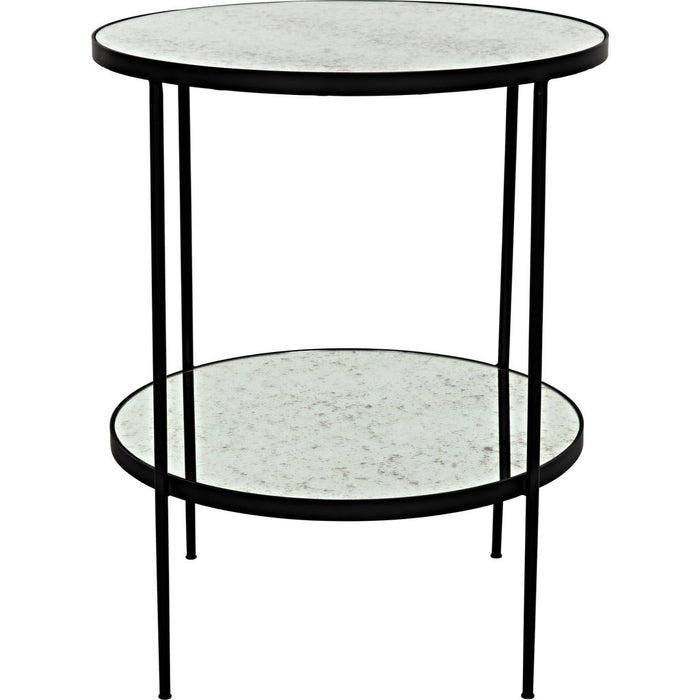 Noir Anna Side Table, Black Steel w/ Antiqued Mirror, 25"