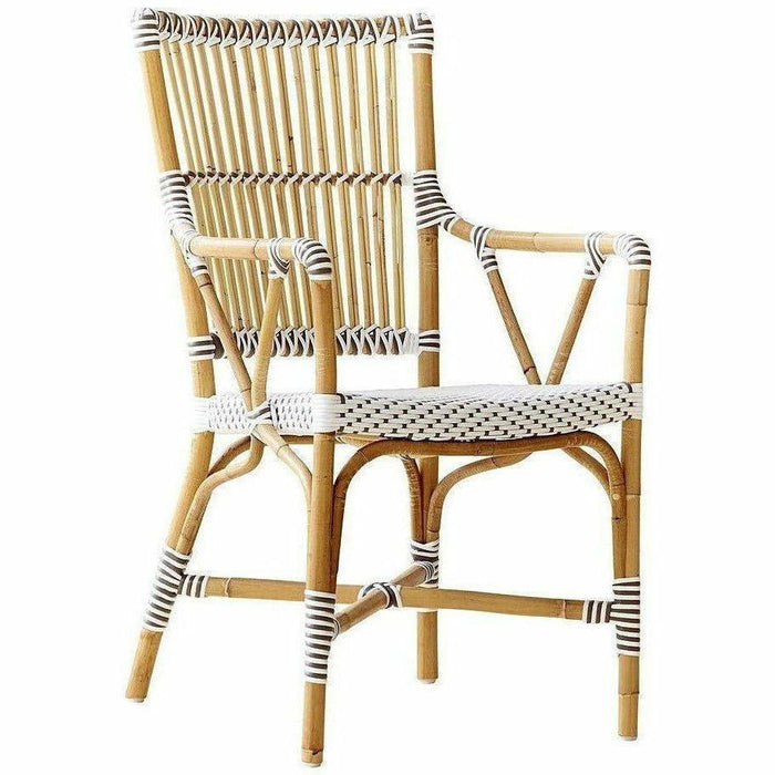Sika-Design Affaire Monique Rattan Arm Chair, Indoor/Covered Outdoor-Dining Chairs-Sika Design-White / Cappuccino Dots-Heaven's Gate Home, LLC