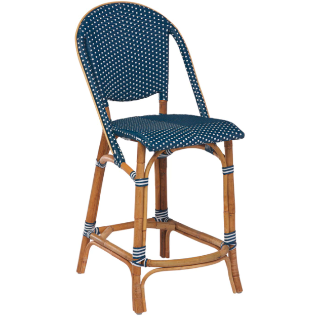 Sika-Design Affaire Sofie Rattan Counter Stool, Indoor/Covered Outdoor-Counter Stools-Sika Design-Navy / White Dots-Heaven's Gate Home, LLC