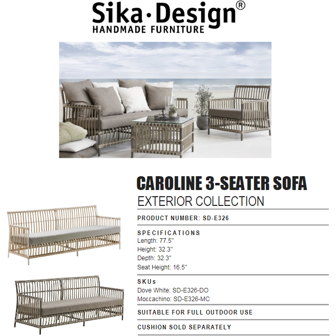 Sika-Design Exterior Caroline 3-Seater Sofa w/ Cushion, Outdoor-Sofas-Sika Design-Heaven's Gate Home, LLC
