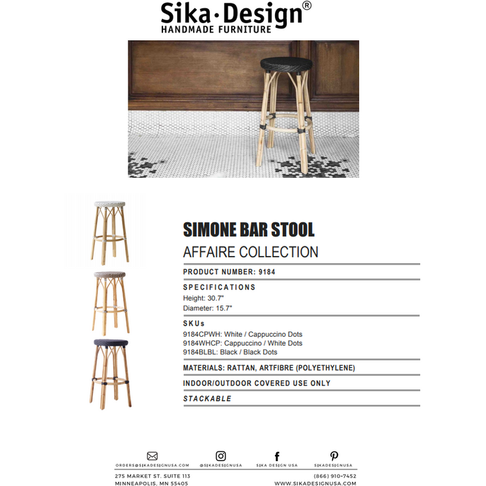 Sika-Design Affaire Simone Rattan Bar Stool, Stackable, Indoor/Covered Outdoor-Bar Stools-Sika Design-Heaven's Gate Home, LLC