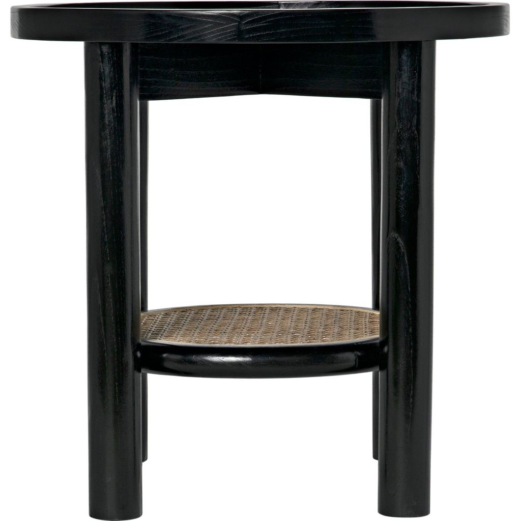 Noir Hide Away Side Table, Charcoal Black - Sungkai/Mindi & Caning, 19.5"