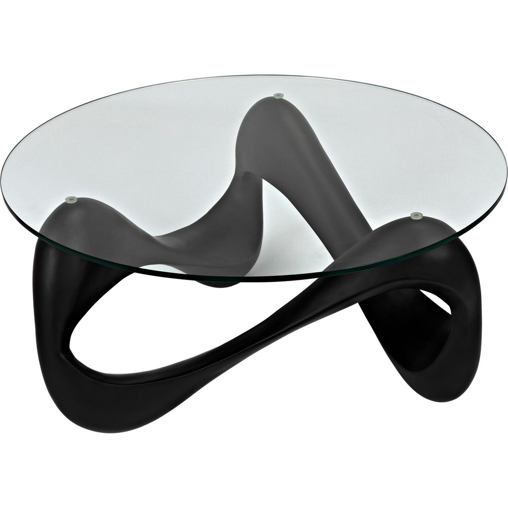 Noir Orion Coffee Table, Black Resin Cement w/ Glass, 35.5"