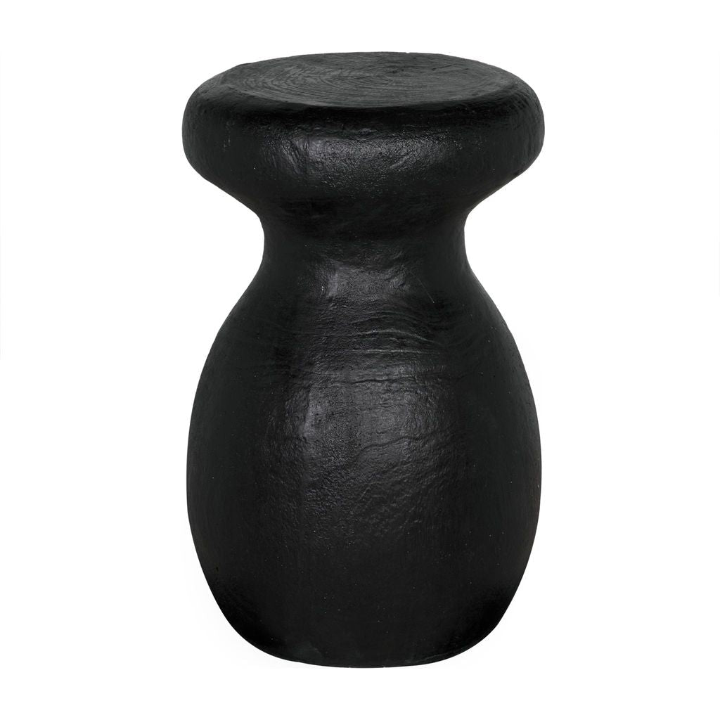 Noir Samson Stool/Side Table, Black Burnt Resin - Fiber Cement, 15" W