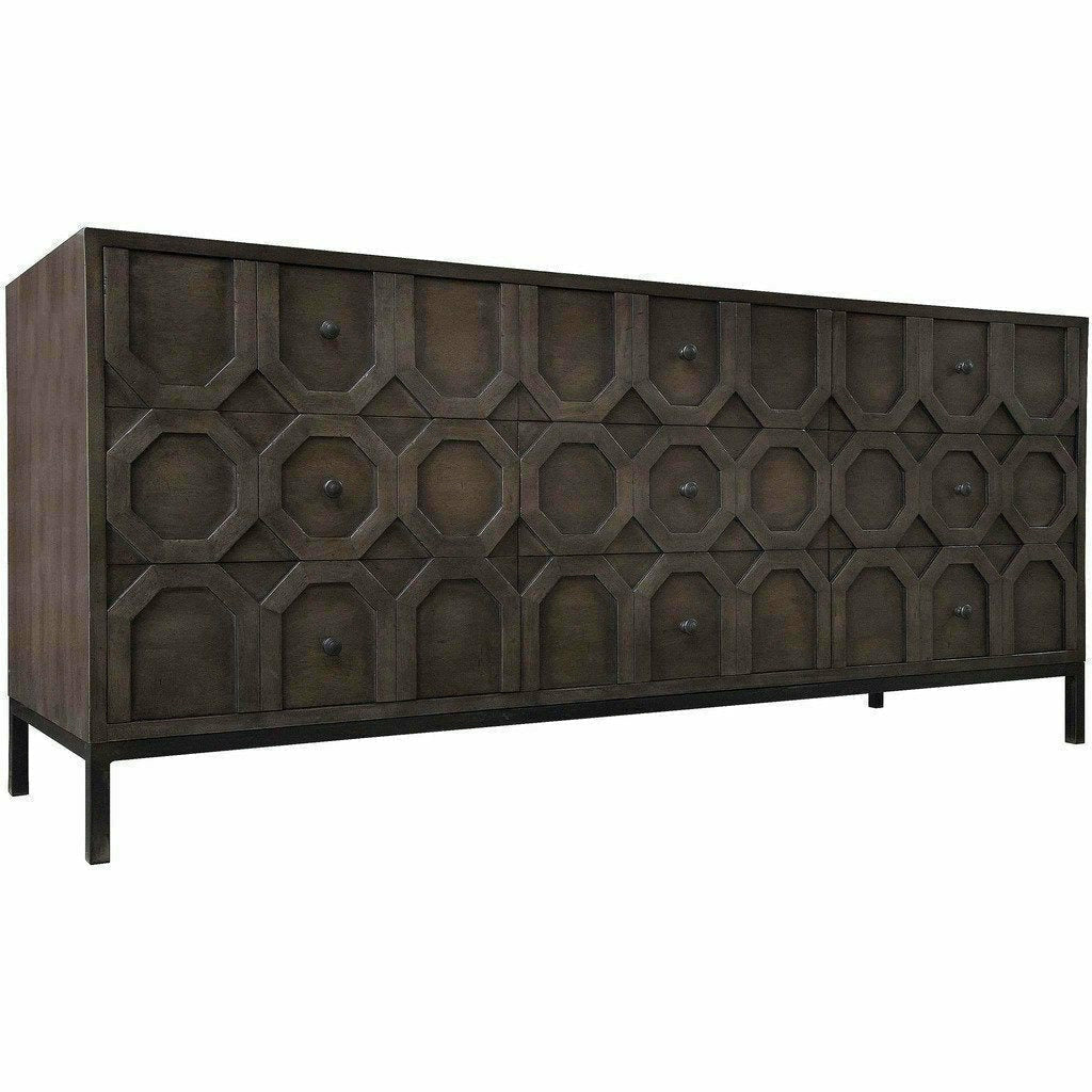 CFC Hadley Hand-Carved 9-Drawer Buffet, Walnut/Steel, Shellac-Buffets-CFC-Heaven's Gate Home, LLC