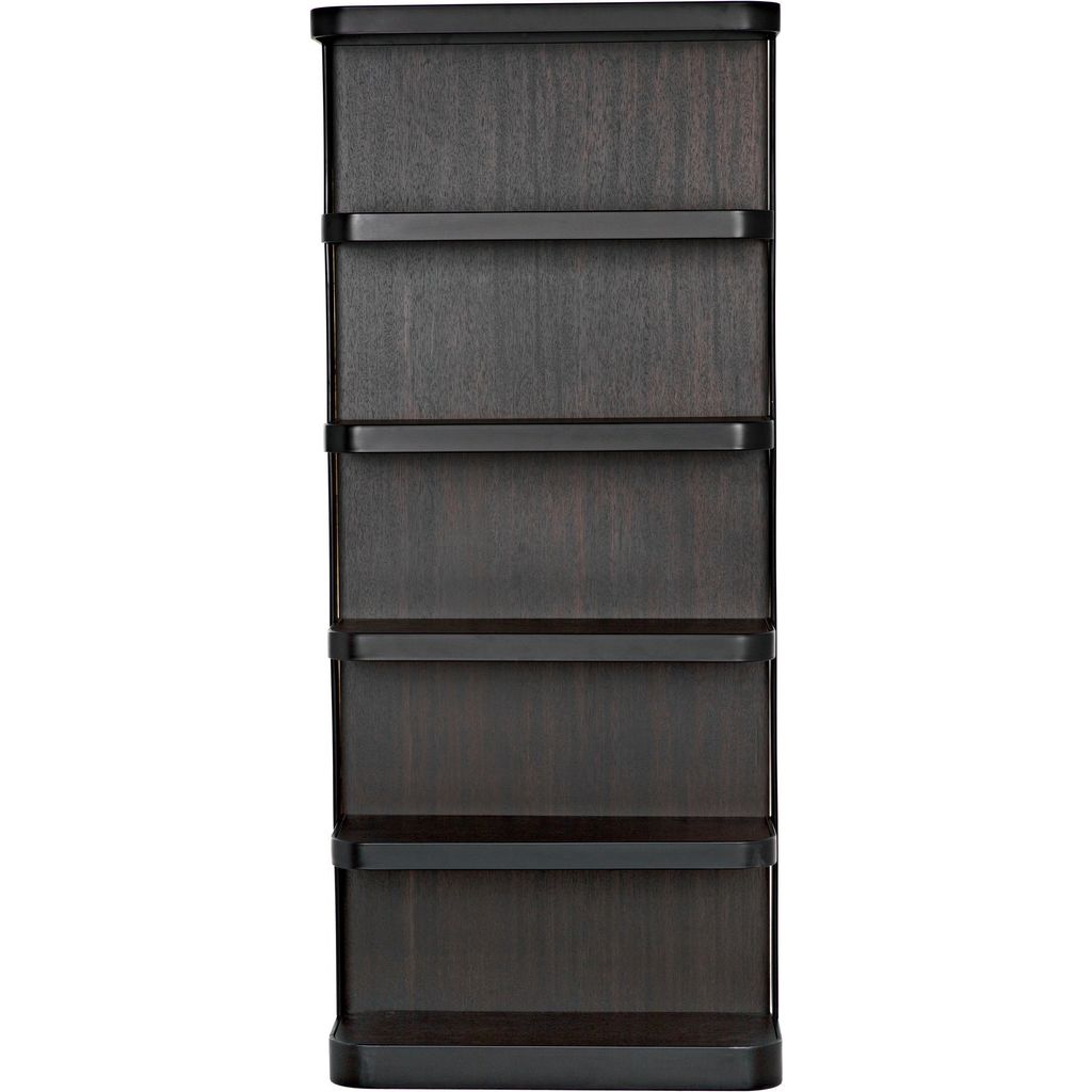 Noir Dido Bookcase, Black Metal - Industrial Steel & Walnut, 32" W