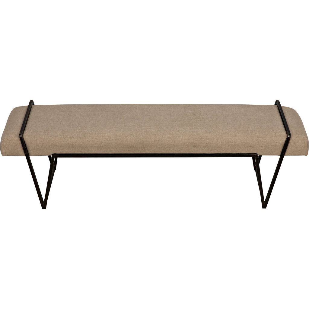 Noir Larkin Bench, Steel w/ Linen, 64" W