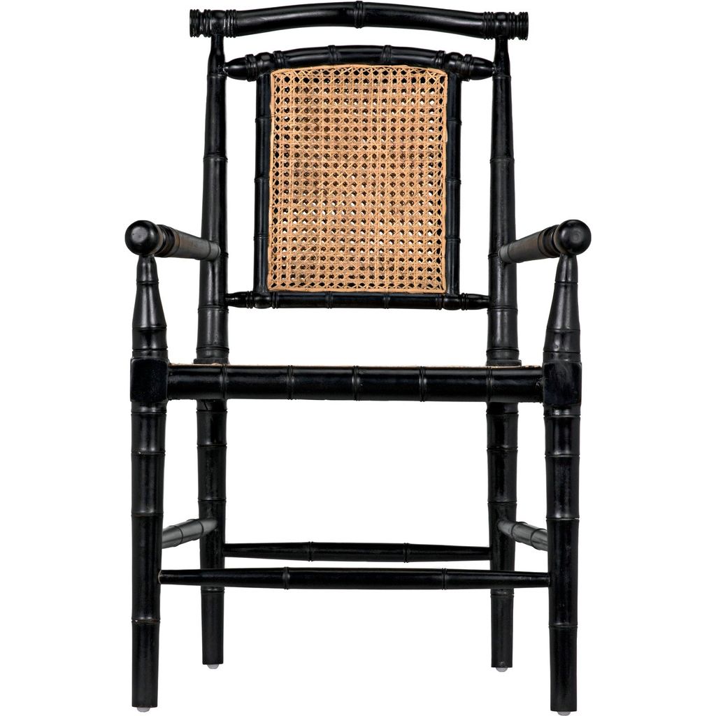 Noir Colonial Bamboo Dining Arm Chair, Hand Rubbed Black - Mahogany, 24" W