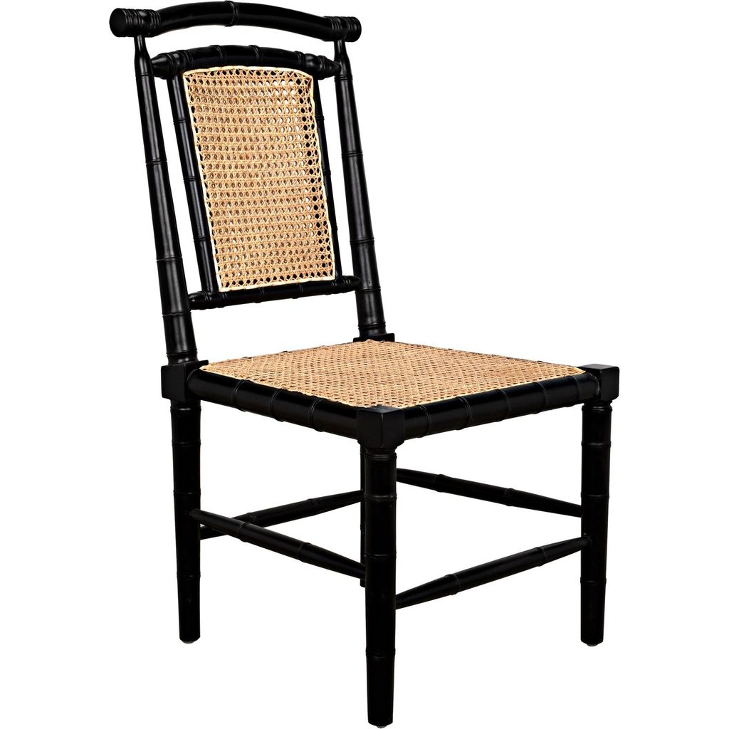 Noir Colonial Bamboo Dining Side Chair, Hand Rubbed Black - Mahogany, 22" W