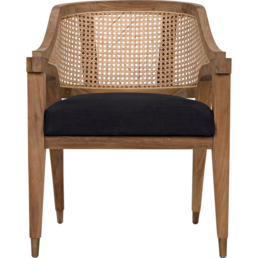 Noir Chloe Dining Chair, Teak, Caning, & Black Cotton, 24" W