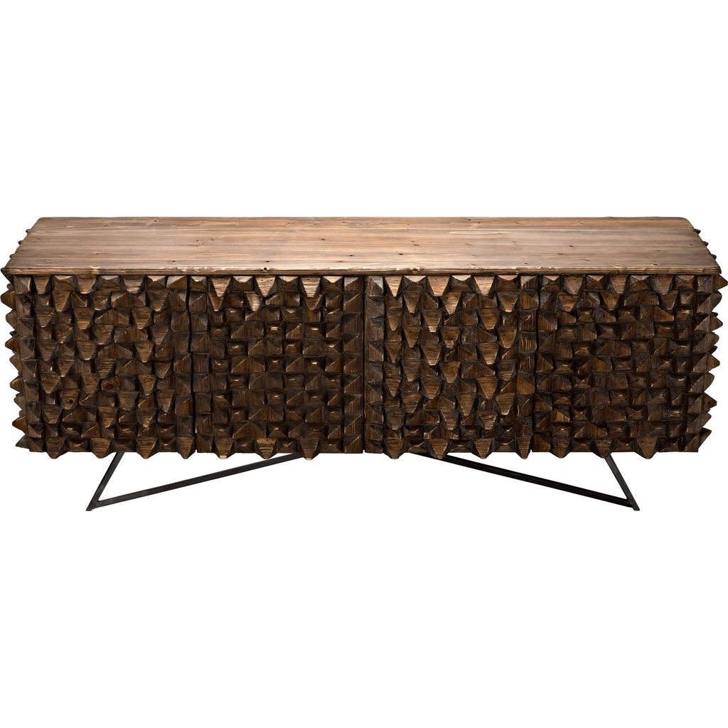 Noir New York Sideboard - Fir, Industrial Steel Base, & Veneer, 87" W