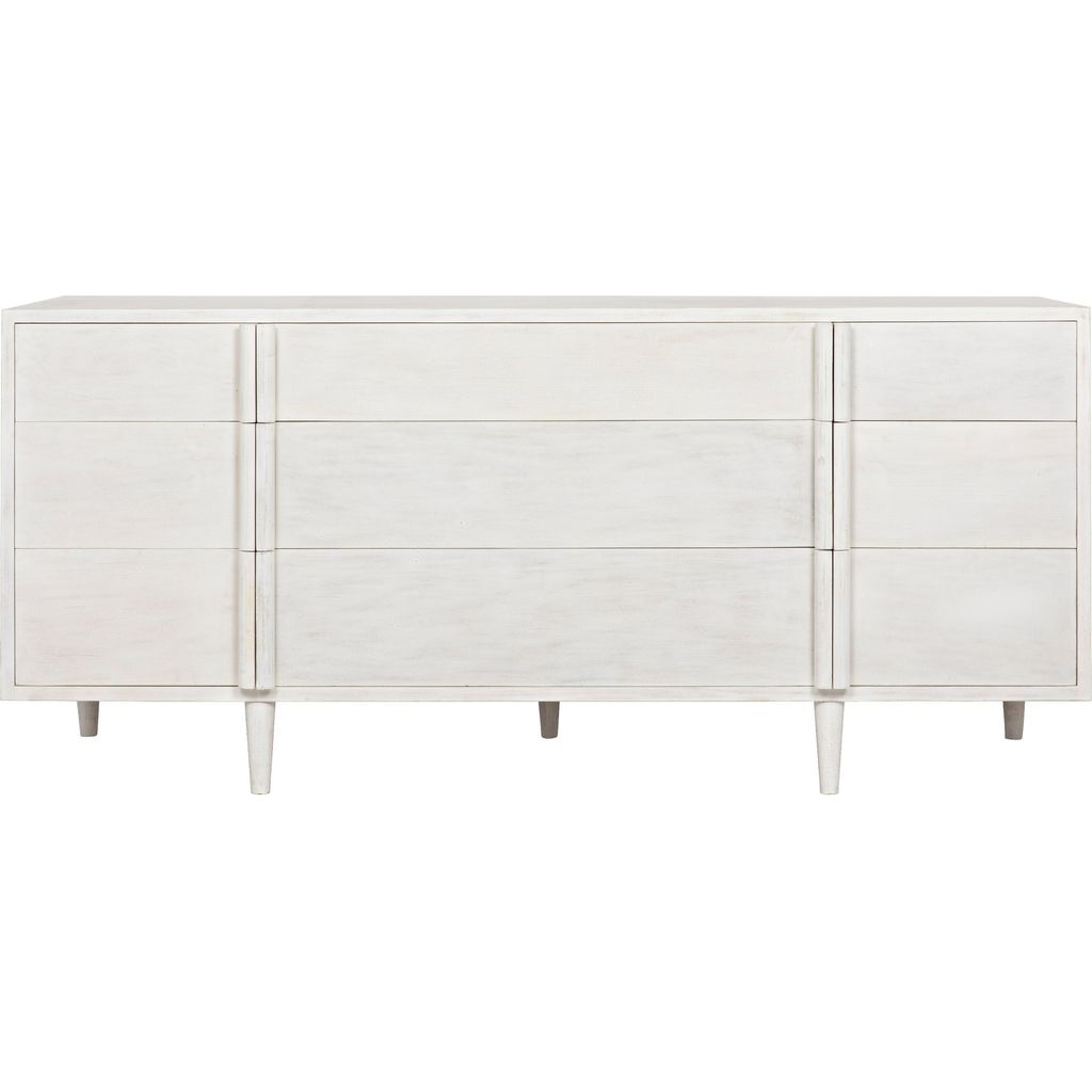 Noir Morten 9 Drawer Dresser, White Wash - Mahogany & Veneer, 72" W