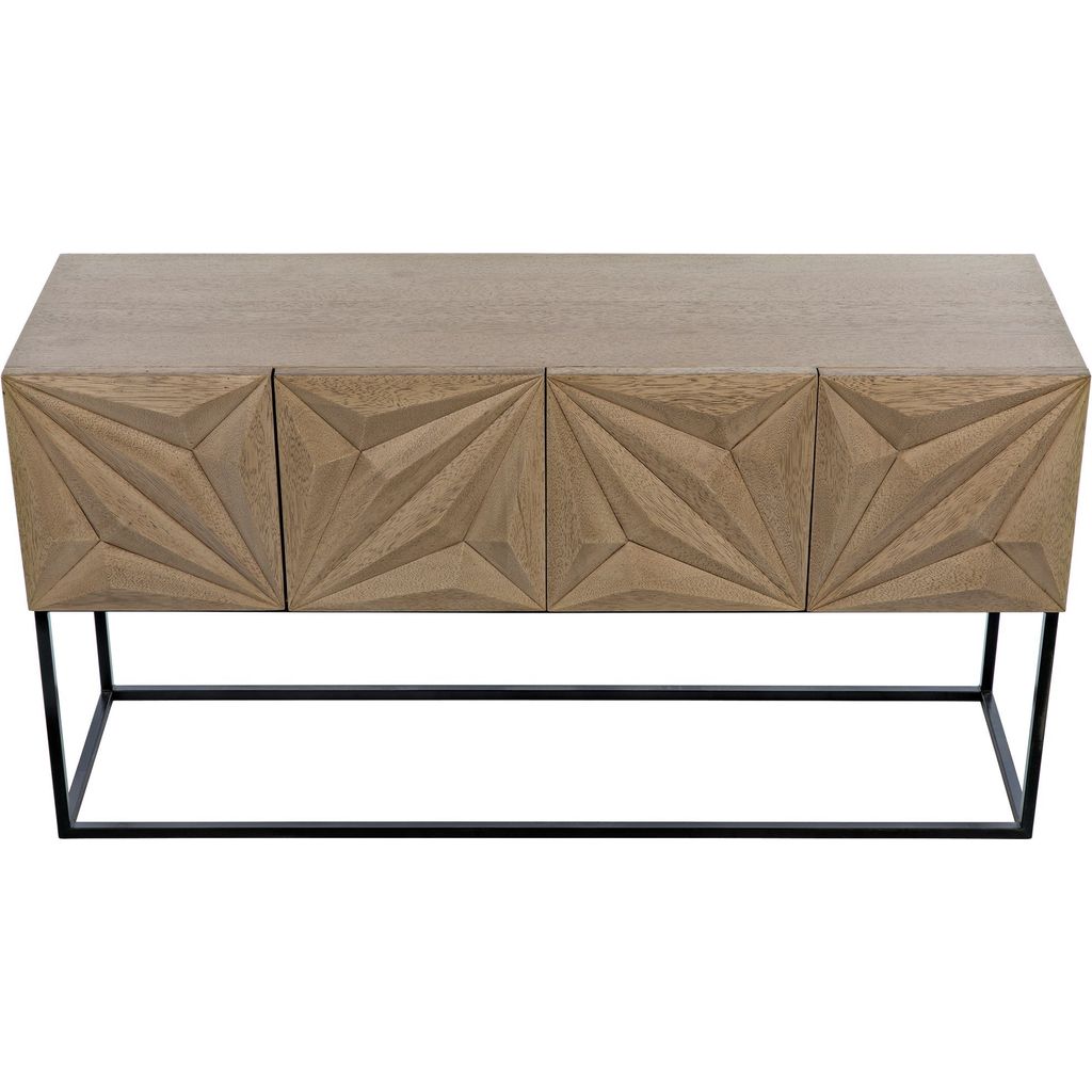 Noir Zurich Console, Bleached Walnut w/ Steel, 60" W