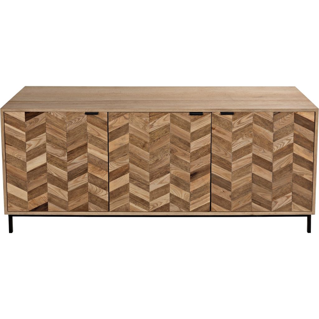 Noir Herringbone Sideboard - Walnut, Industrial Steel, & Veneer, 76.5" W