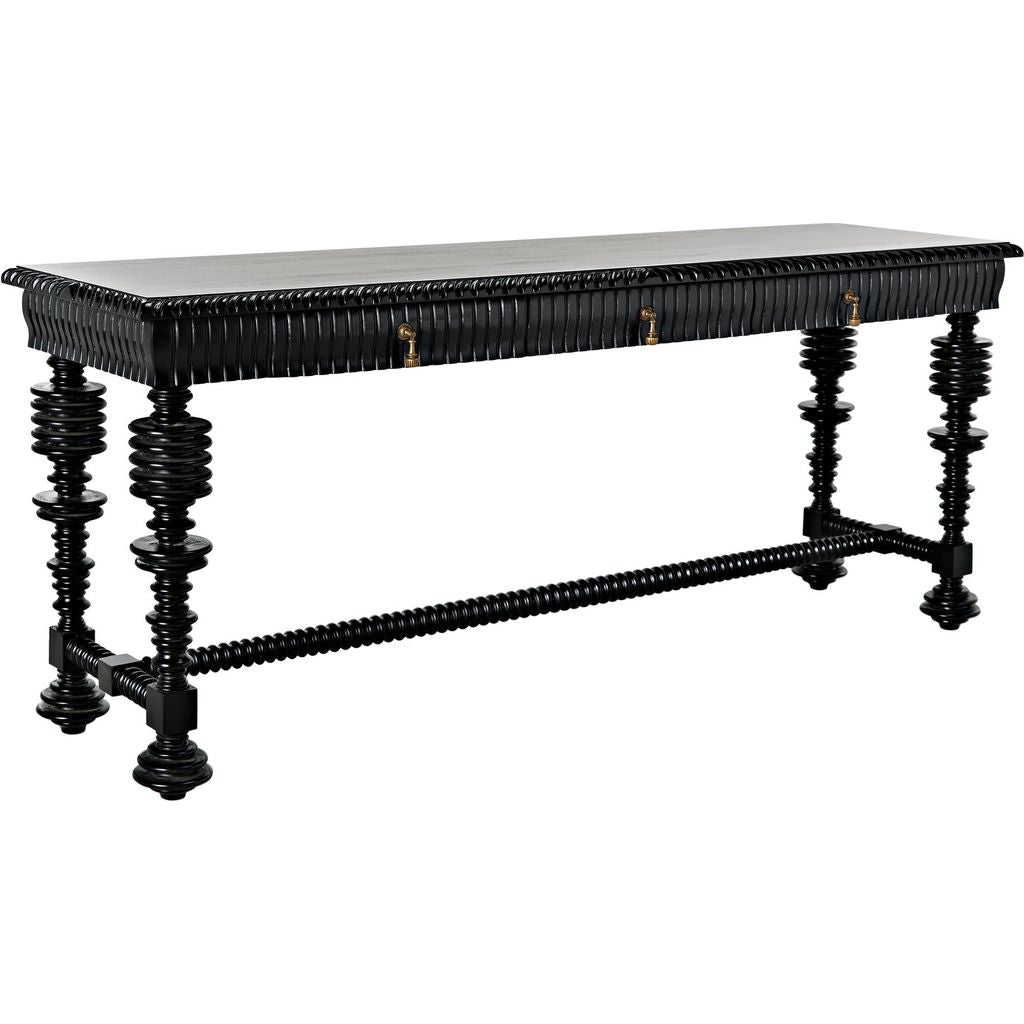 Noir Portuguese Console, Hand Rubbed Black - Mahogany & Veneer, 72.5" W