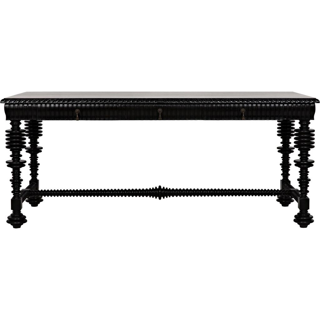 Noir Portuguese Desk, Hand Rubbed Black - Mahogany & Veneer, 72" W