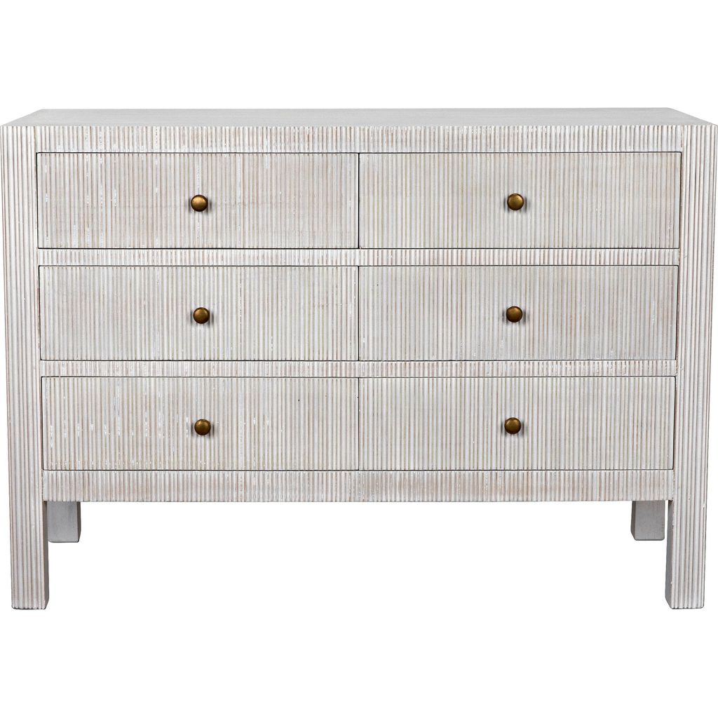 Noir Conrad 6 Drawer Dresser, White Wash - Mahogany & Veneer, 47.5" W