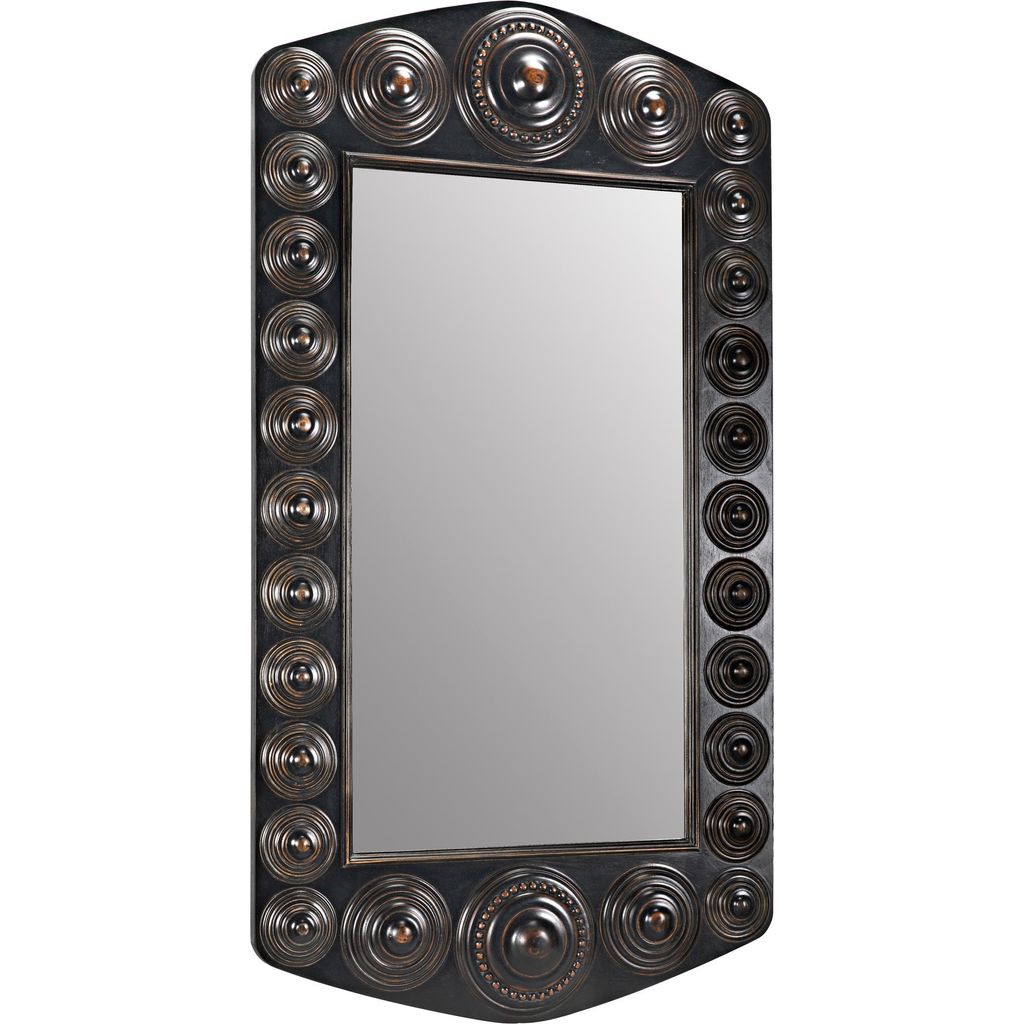 Noir Nanna Mirror, Hand Rubbed Black w/ Light Brown Trim