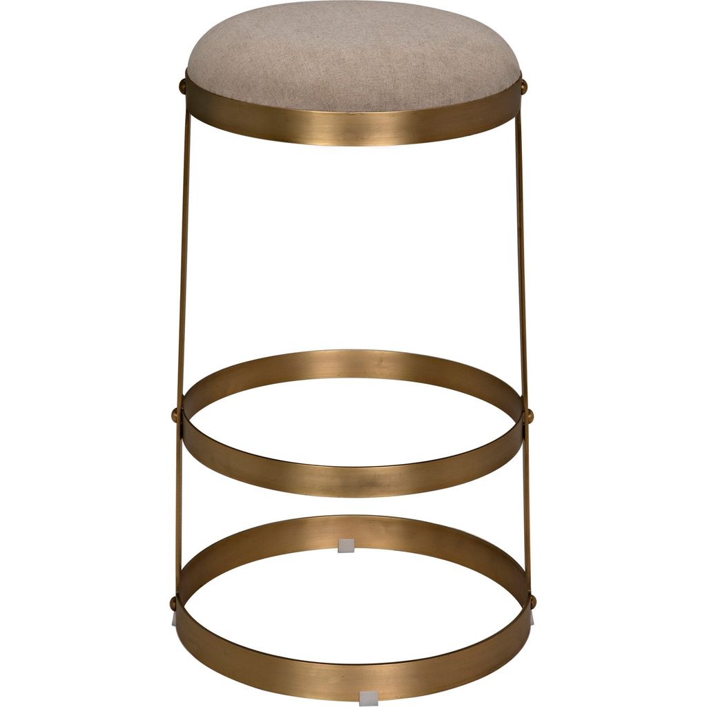 Noir Dior Bar Stool, Metal w/ Brass Finish, 19" W