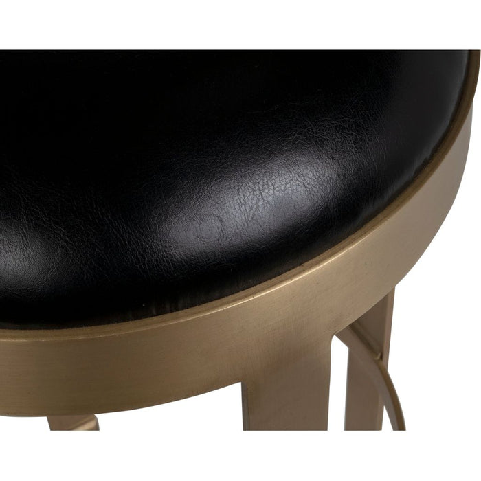 Noir Prince Bar Stool w/ Leather, Brass Finish, 14.5" W