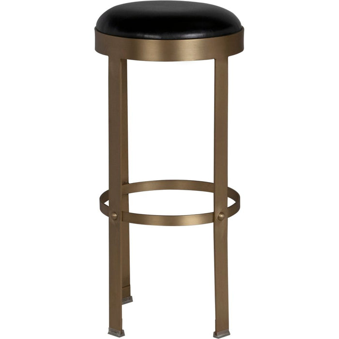 Noir Prince Bar Stool w/ Leather, Brass Finish, 14.5" W