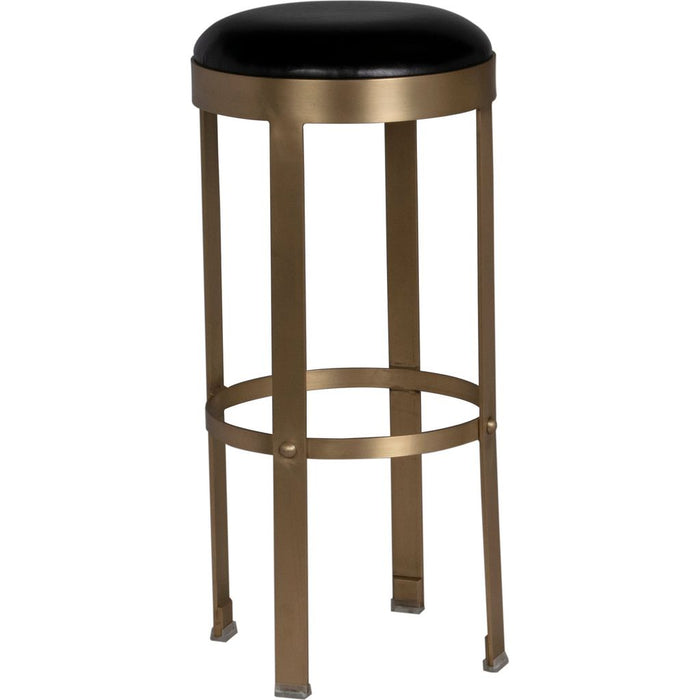 Noir Prince Bar Stool w/ Leather, Brass Finish, 14.5" W
