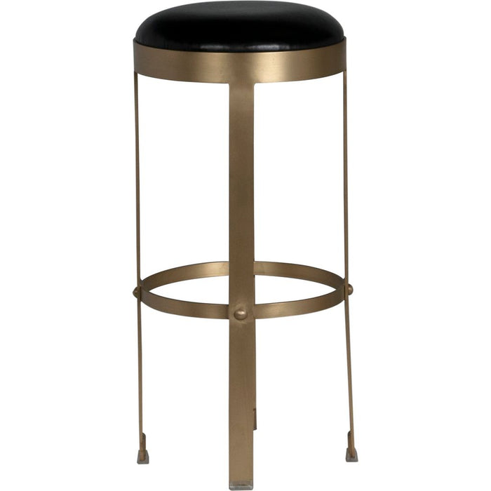 Noir Prince Bar Stool w/ Leather, Brass Finish, 14.5" W
