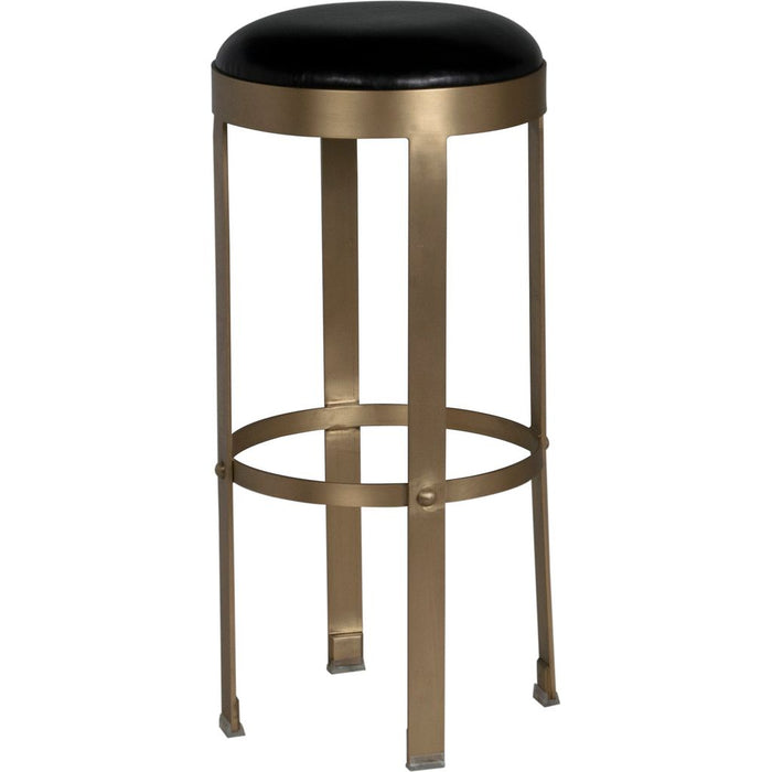 Noir Prince Bar Stool w/ Leather, Brass Finish, 14.5" W