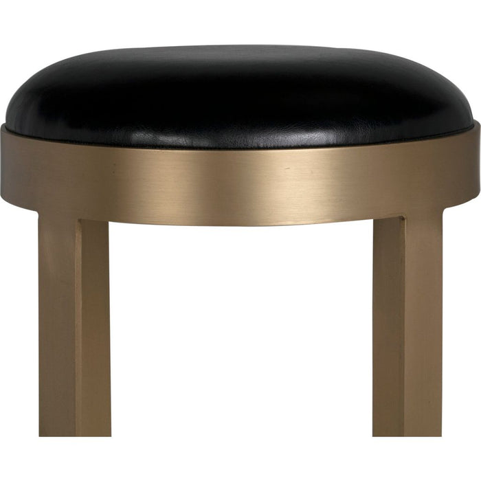 Noir Prince Bar Stool w/ Leather, Brass Finish, 14.5" W