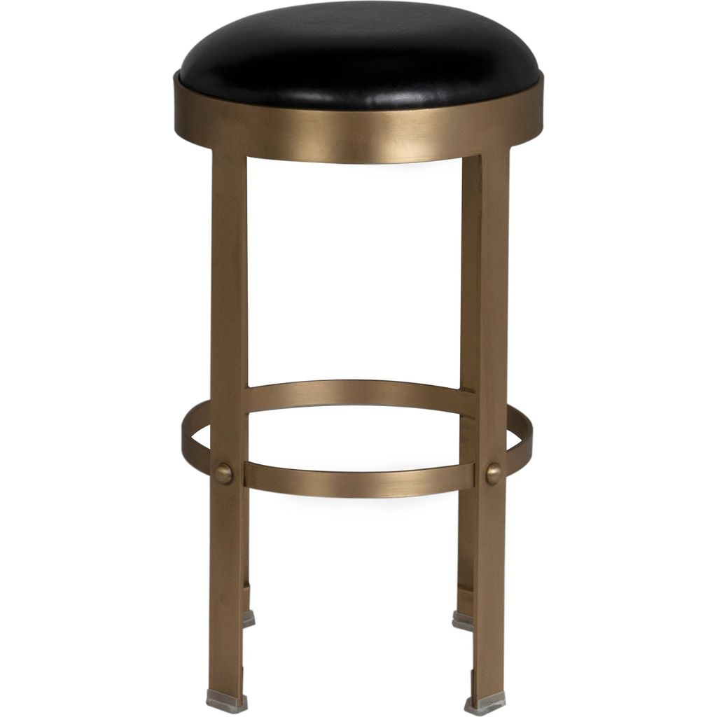 Noir Prince Counter Stool w/ Leather, Brass Finish, 14.5" W