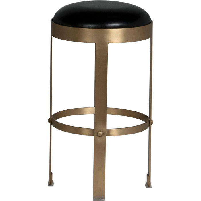 Noir Prince Counter Stool w/ Leather, Brass Finish, 14.5" W