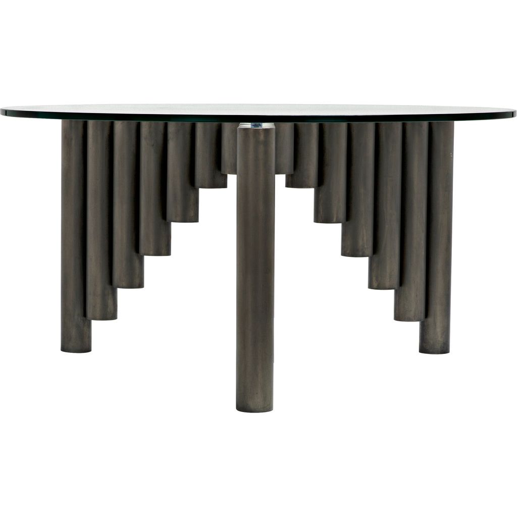 Noir Organum Coffee Table, Gun Metal Finish - Industrial Steel & Glass, 36"