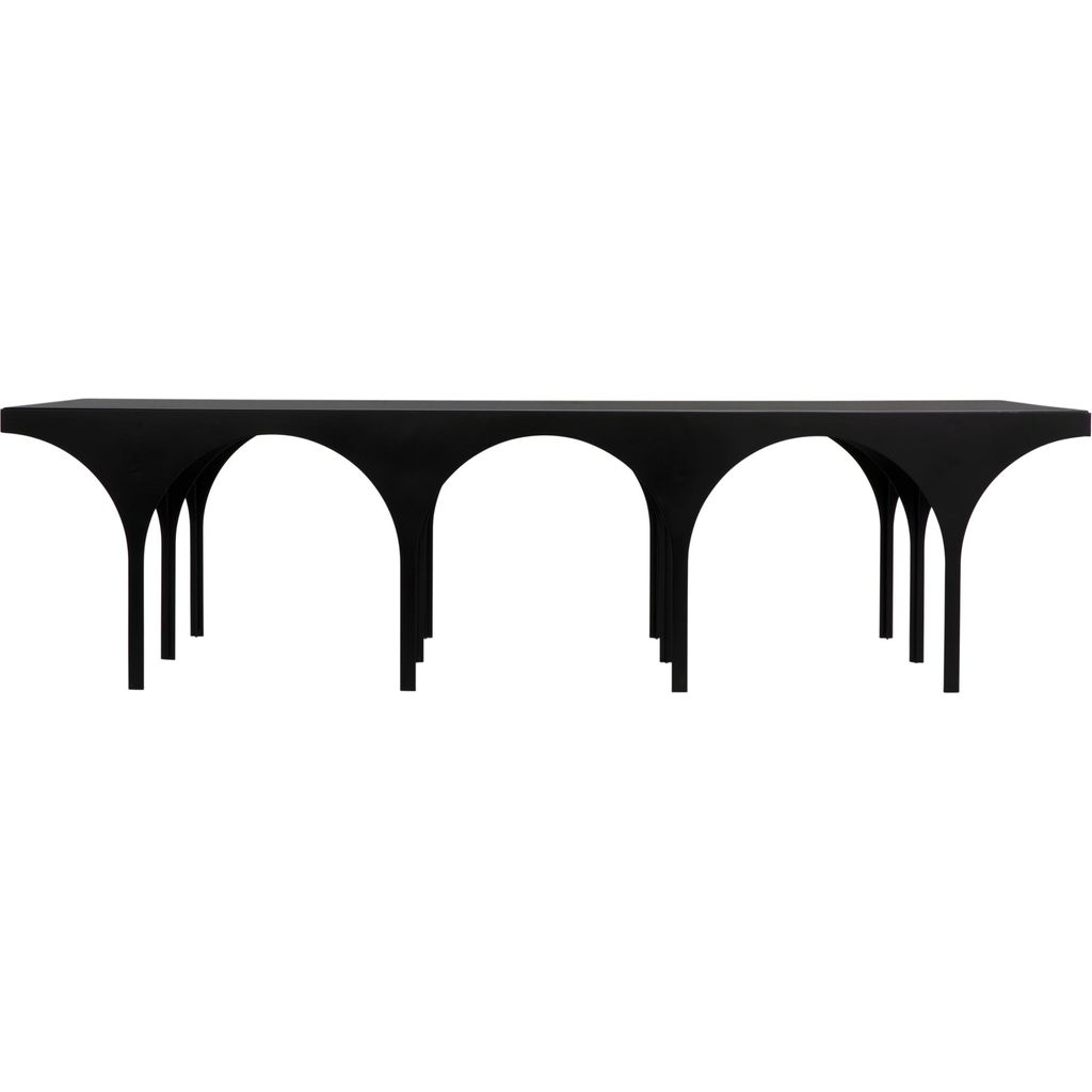 Noir Akashi Coffee Table - Industrial Steel & Glass, 30"