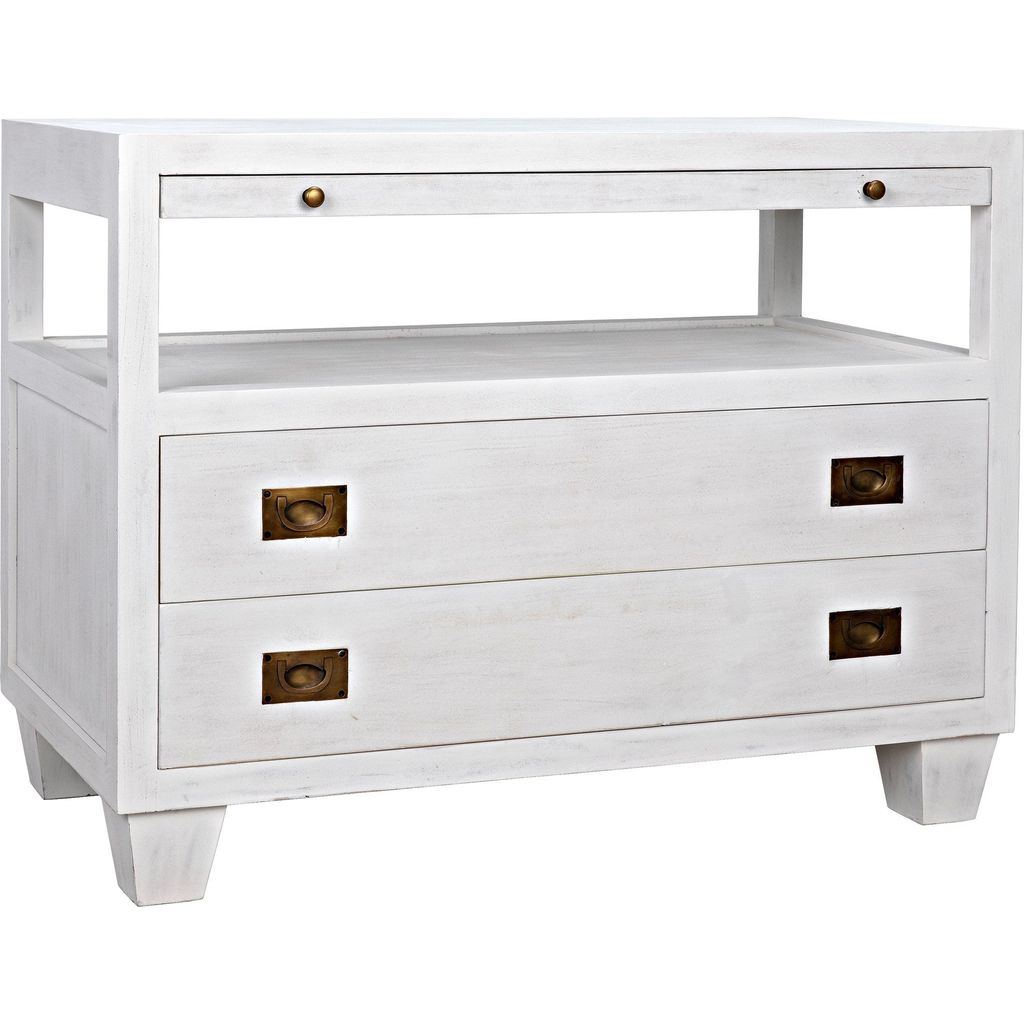 Noir 2-Drawer Side Table w/ Sliding Tray, White Wash, 19.5"