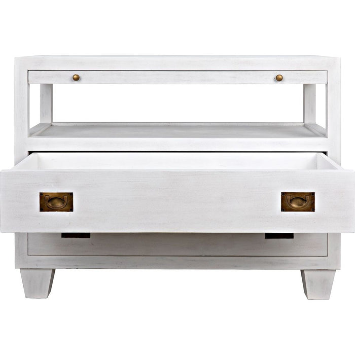 Noir 2-Drawer Side Table w/ Sliding Tray, White Wash, 19.5"