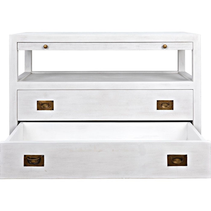 Noir 2-Drawer Side Table w/ Sliding Tray, White Wash, 19.5"