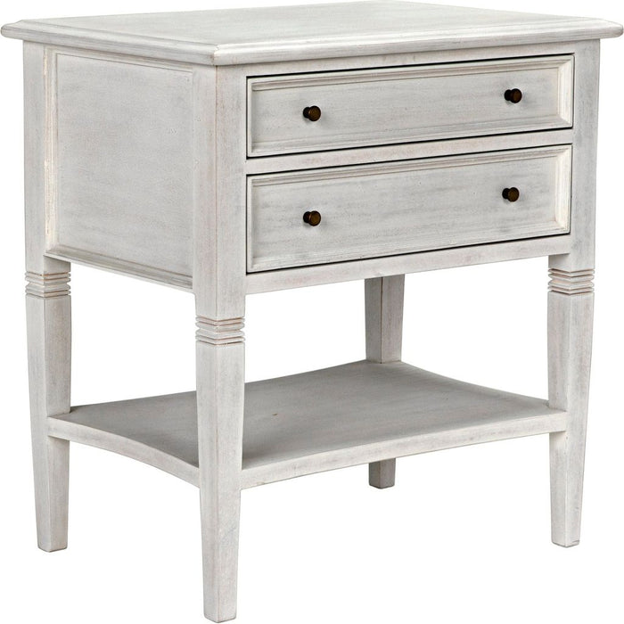Noir Oxford 2-Drawer Side Table, White Wash - Mahogany & Veneer, 20"