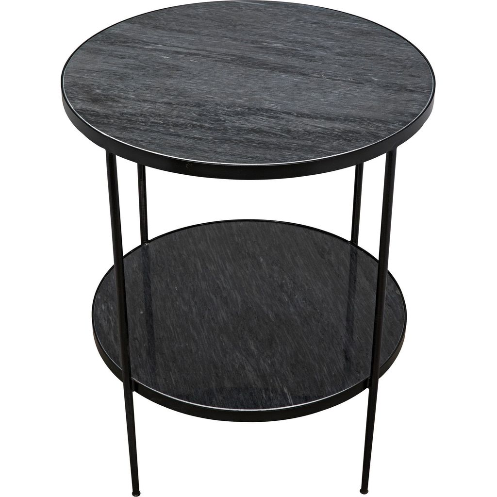 Noir Rivoli Side Table - Industrial Steel & Night Snow Marble, 25"