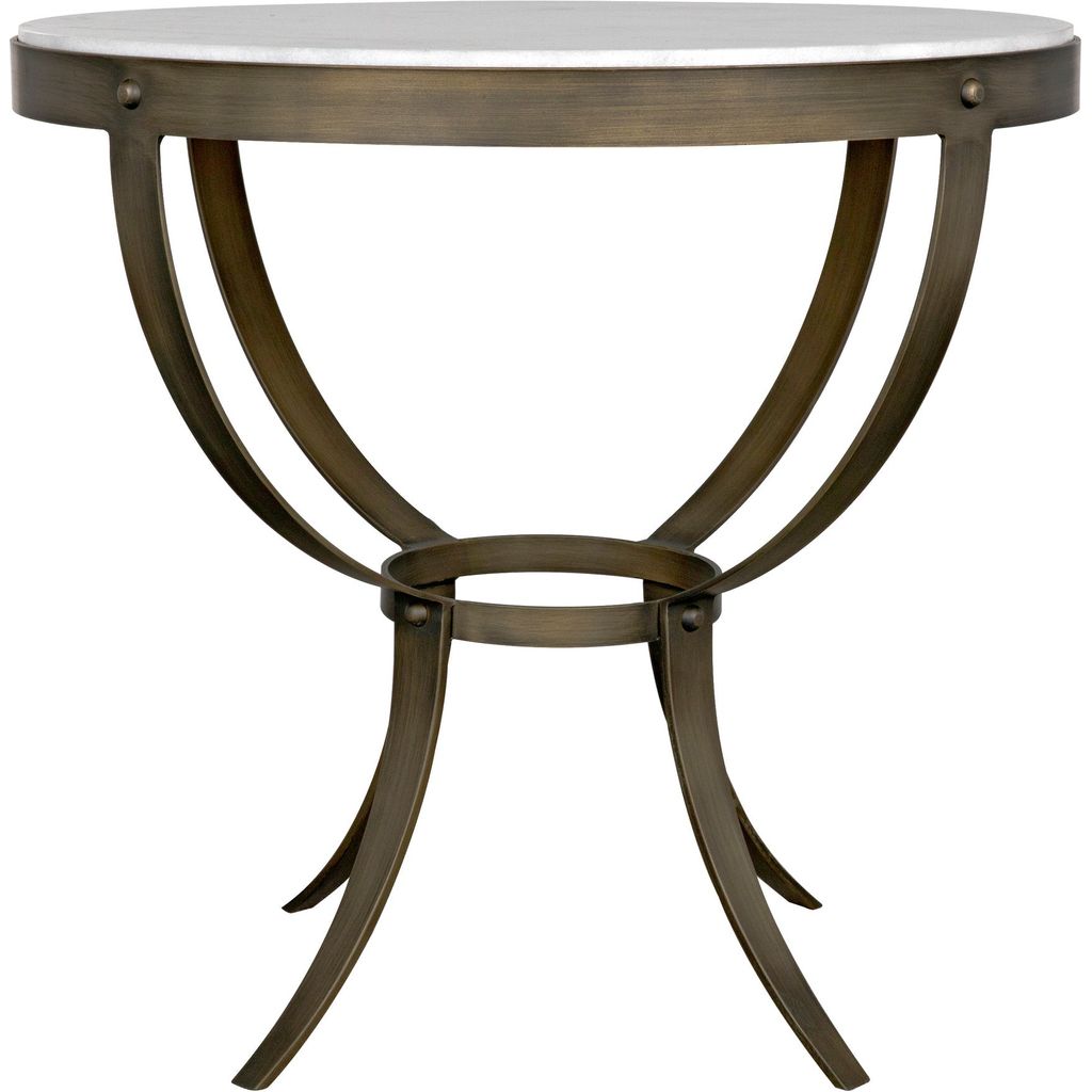 Noir Byron Side Table - Industrial Steel & Bianco Crown Marble, 30"