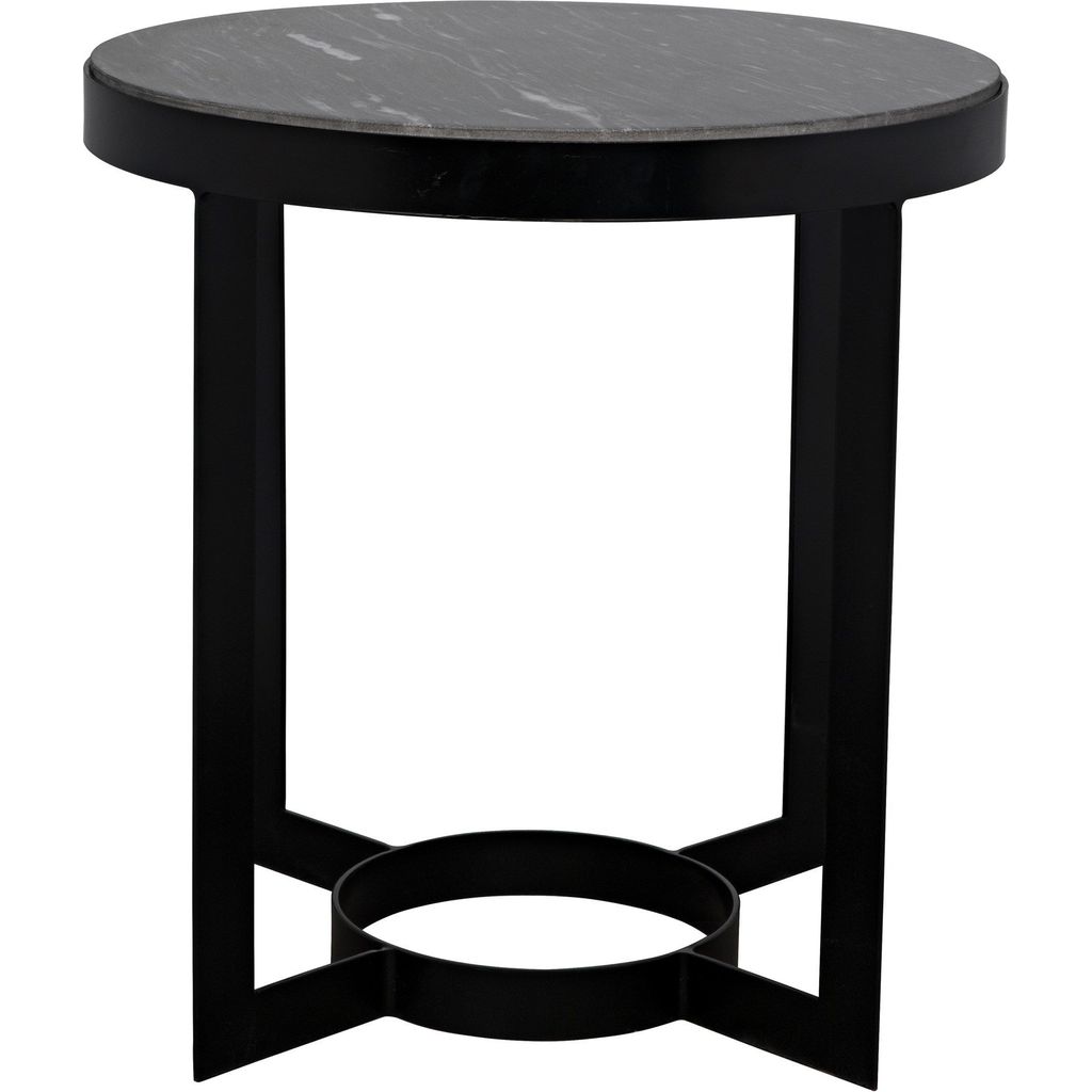 Noir Parker Side Table - Industrial Steel & Night Snow Marble, 25"