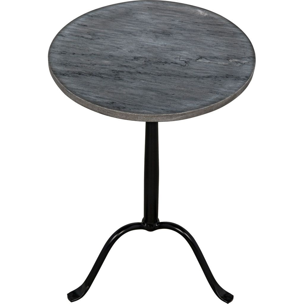 Noir Cosmopolitan Side Table - Industrial Steel & Night Snow Marble, 15"