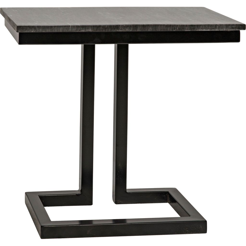 Noir Alonzo Side Table - Industrial Steel & Night Snow Marble, 13.5"