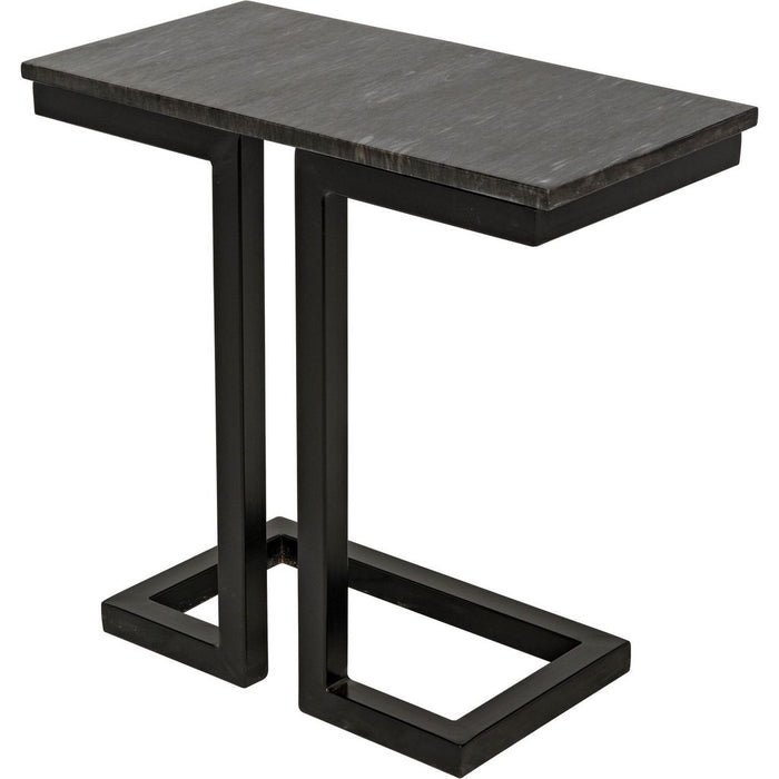 Noir Alonzo Side Table - Industrial Steel & Night Snow Marble, 13.5"