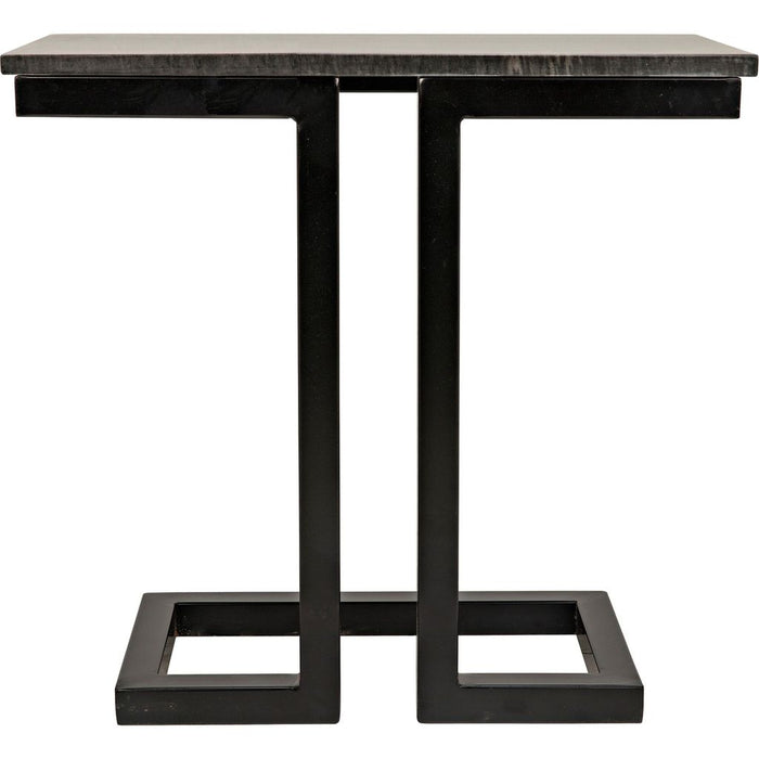 Noir Alonzo Side Table - Industrial Steel & Night Snow Marble, 13.5"