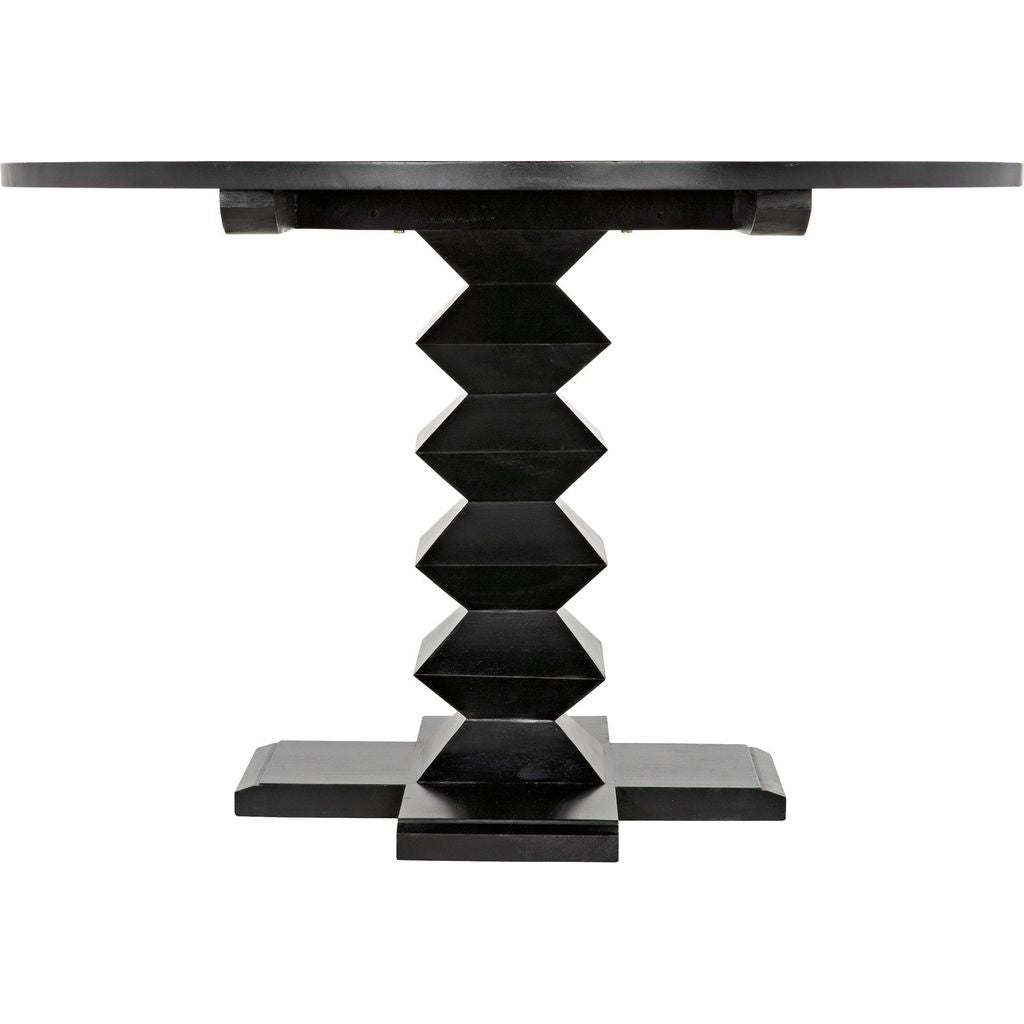 Noir Zig-Zag Dining Table, 48" Diameter, Hand Rubbed Black - Mahogany & Veneer