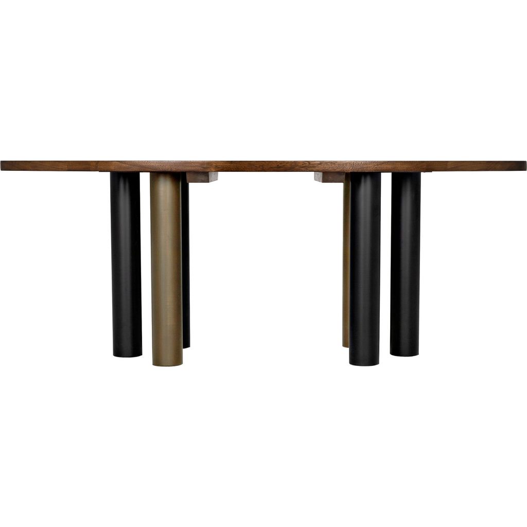 Noir Journal Oval Dining Table, Dark Walnut w/ Black & Aged Brass Steel Base, 32"