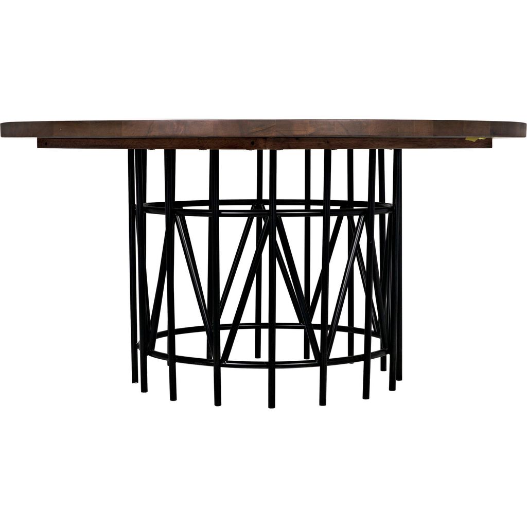 Noir Silberman Dining Table, Dark Walnut W/Black Steel Base, 60"